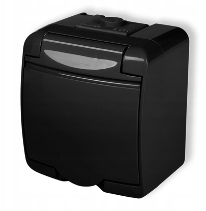 Attēls no Karlik Gniazdo pojedyncze z uziemieniem 2P+Z (klapka czarna bez przeson) czarny 12GHE-1