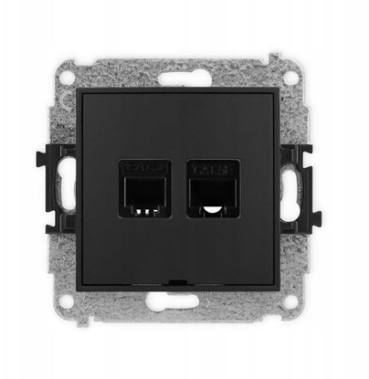 Attēls no Karlik Mechanizm gniazdo telefoniczne 1xRJ11 + komputerowe 1xRJ45 kat. 5e 8-styk beznarzdziowy, bez opisu czarny mat 12IGTKBO