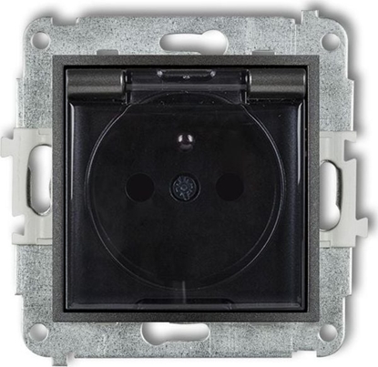 Attēls no Karlik MINI Gniazdo bryzgoszczelne z/u IP44 z przesonami klapka dymna grafitowe 11MGPB-1zdp