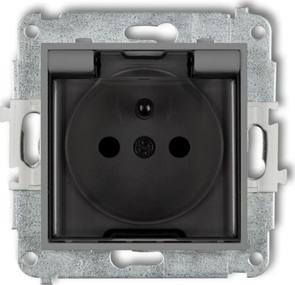 Attēls no Karlik MINI Gniazdo bryzgoszczelne z/u IP44 z przesonami klapka dymna szary mat 27MGPB-1zdp