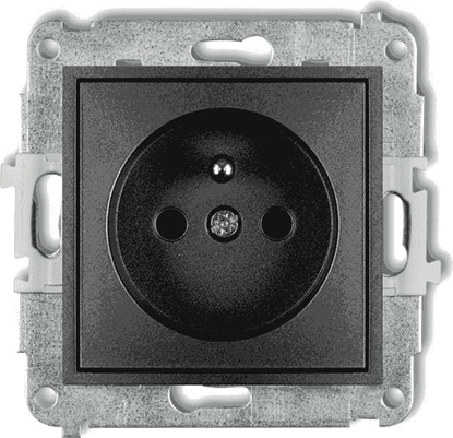 Attēls no Karlik MINI Gniazdo pojedyncze z/u z przesonami grafitowe 11MGP-1zp