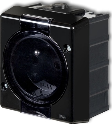 Attēls no Karlik SENIOR Gniazdo pojedyncze z uziemieniem 2P+Z (klapka dymna) czarny 12GHS-1d