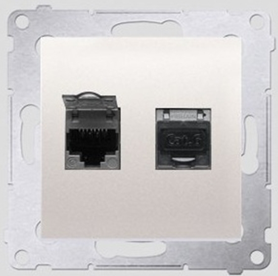 Picture of Kontakt-Simon Gniazdo komputerowe SIMON54 podwójne 2xRJ45 kat.6 z przeson kremowy - D62.01/41