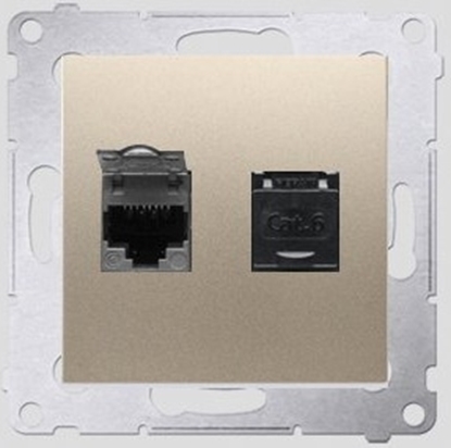 Attēls no Kontakt-Simon Gniazdo komputerowe SIMON54 podwójne 2xRJ45 kat.6 z przeson zoty mat - D62.01/44