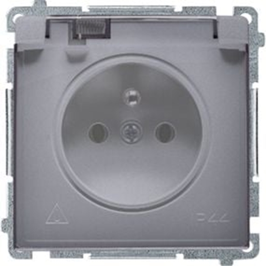 Picture of Kontakt-Simon Gniazdo pojedyncze Basic z/u IP44 z przesonami i klapk srebro mat (BMGZ1Bz.01/43A)