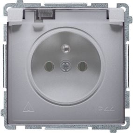 Изображение Kontakt-Simon Gniazdo pojedyncze Simon Basic hermetyczne IP44 klapka inox (BMGZ1B.01/21a)