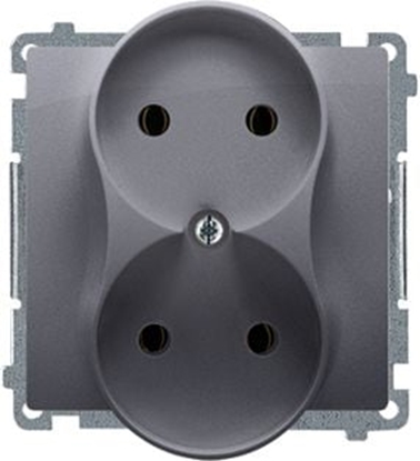 Изображение Kontakt-Simon Gniazdo wtyczkowe Basic podwójne bez uziemienia z przesonami torów 16A 250V srebrny mat (BMG2Mz.01/43)