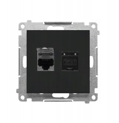 Изображение Kontakt-Simon Podwójne gniazdo komputerowe RJ45 kategoria 6, ekranowane z przeson przeciwkurzow (modu) czarny mat T62E.01/149