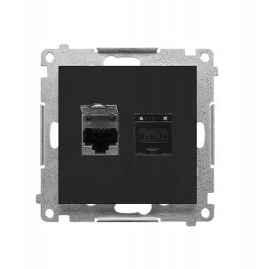 Изображение Kontakt-Simon Podwójne gniazdo komputerowe RJ45 kategoria 6, ekranowane z przeson przeciwkurzow (modu) czarny mat T62E.01/149