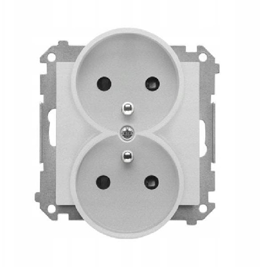 Изображение Kontakt-Simon podwójne gniazdo wtyczkowe z uziemieniem i przesonami modu 16 A, 250 V~, szybkozcza Aluminium mat TGZ2MCZ.01/143