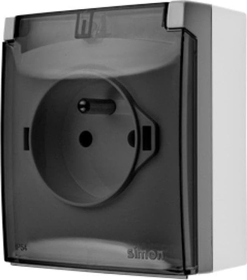 Изображение Kontakt-Simon Simon Aquaclick Gniazdo IP44, pojedyncze z uziem., szybkozcza, klapka transparentna szary ACGZ1C/16A