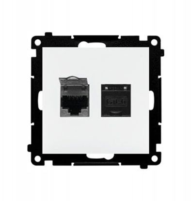 Изображение Kontakt-Simon Simon Gniazdo komputerowe podwójne RJ45 kategoria 6, ekranowane z przeson przeciwkurzow (modu) Biay mat T62E.01/111