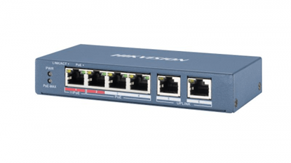 Attēls no L2, Unmanaged, 4 10/100M RJ45 PoE ports, 2 10/100M RJ45 uplink ports, 802.3af/at/bt, port 1 support 