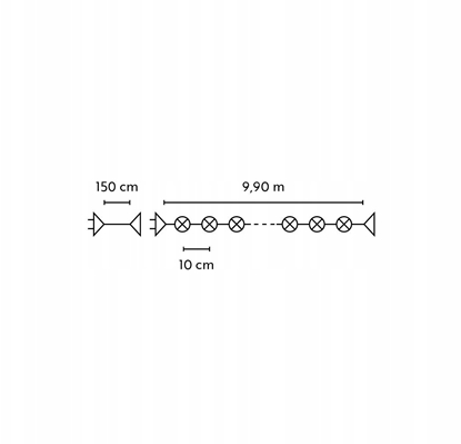 Picture of Lampki choinkowe zewntrzne 100 LED z dodatkowym gniazdem biay 9,9m d. + 1,5m przycze, cz. max 5 kpl. 230V 6W IP44 25-852