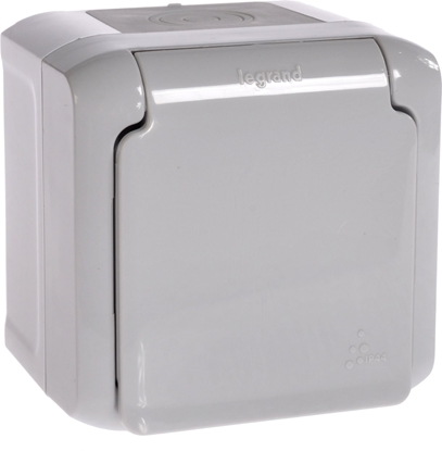 Изображение Legrand FORIX Gniazdo pojedyncze z/u 16A IP44 z przesonami szare (782395)