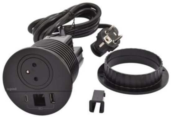 Изображение Legrand Meblowe gniazdo DISQ 80 2p+z USB A+C wyjcie kablowe 2,0 m czarny 654707