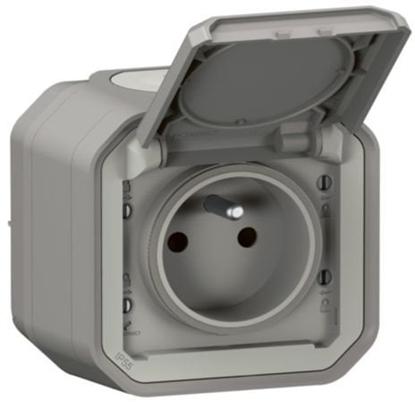 Attēls no Legrand NOWE PLEXO Gniazdo 2P+Z zaciski auto komplet natynkowy 16A - 250V AC szare 069731L
