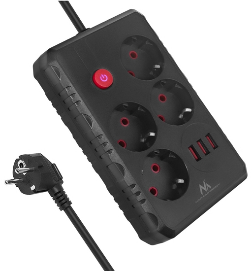 Picture of Listwa zasilająca MCE393 B 4 gniazda 3xUSB 110-240V AV 50/60Hz 1A max 2500W 3m czarna