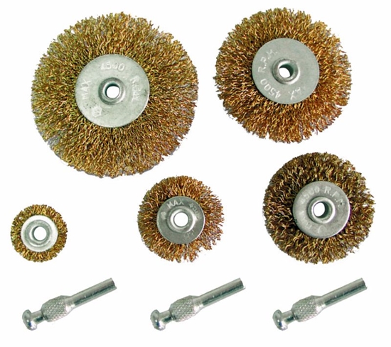 Изображение Mega Szczotki druciane trzpieniowe 5szt. 25-75mm + trzpienie 3szt. 32200