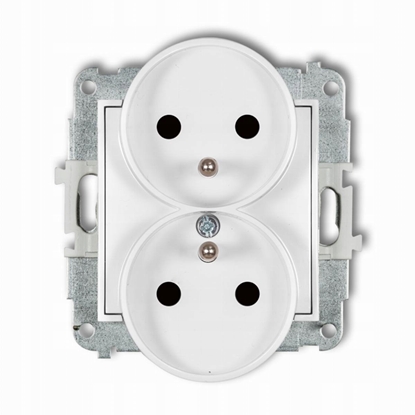 Изображение MINI Mechanizm gniazda podwójnego do ramki z uziemieniem 2x(2P+Z) (przesony torów prdowych) biay mat 25MGPR-2zp
