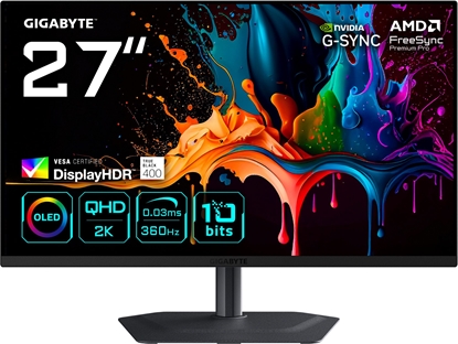 Attēls no Gigabyte | MO27Q3 EK | 27 " | QD-OLED | QHD | 360 Hz | 0.03 ms | 2560 x 1440 pixels | 250 cd/m² | HDMI ports quantity 2
