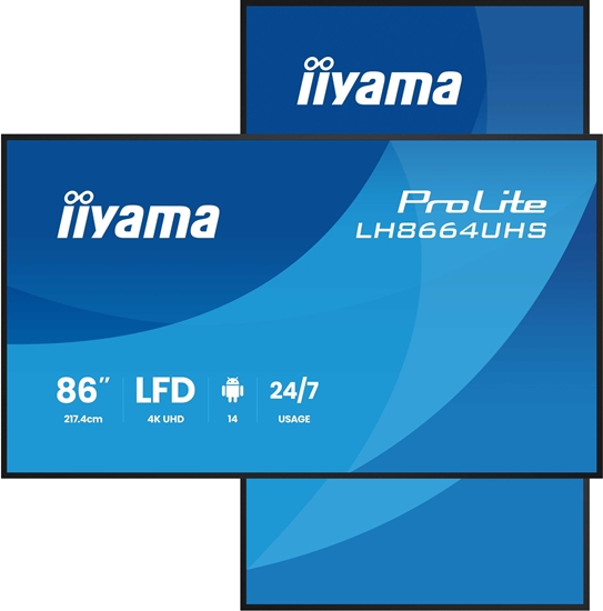 Изображение Monitor iiyama IIYAMA LH8664UHS-B3AG 218,44cm 86 cali 3840x2160 UHD IPS panel Haze 25 proc 500cd/m Landscape and Portrait Speakers 2x 10W 2x HDMI