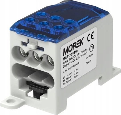 Picture of MOREK Blok dystrybucyjny - rozdzielczy OJL200A niebieski wej: 1xAl/Cu 10-70mm2 wyj: 6xCu 2,5- 16mm2 MAB1201B10