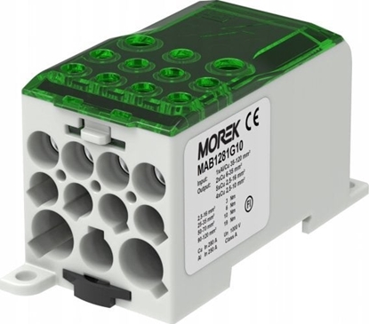 Picture of MOREK Blok dystrybucyjny - rozdzielczy OJL280A zielony we: 1xAl/Cu 35-120 wy: 2x6-35mm2/5x2,5-16mm2/ 4x2,5-10mm2 1000V MAB1281G10