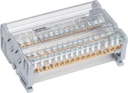 Picture of MOREK Blok dystrybucyjno-rozdzielczy MOBLOCK 4-polowy 125A-15 2x35mm2 + 2x25mm2 + 11x6mm2 TS35 MAB4126A18