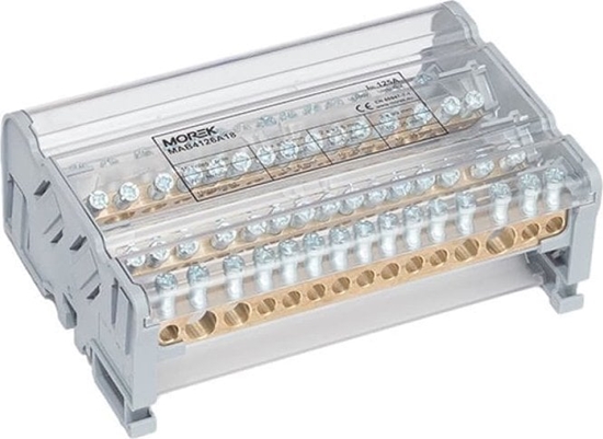 Picture of MOREK Blok dystrybucyjno-rozdzielczy MOBLOCK 4-polowy 125A-15 2x35mm2 + 2x25mm2 + 11x6mm2 TS35 MAB4126A18