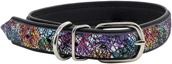 Picture of Obroa dla psa skórzana Kwiaty, M-L, 16mm/45cm