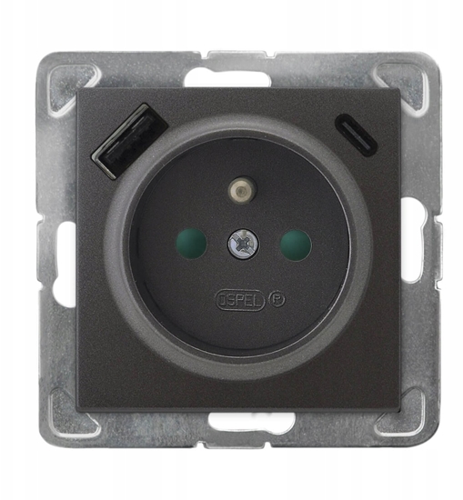 Picture of Ospel Gniazdo pojedyncze z uziemieniem z przesonami torów prdowych, z adowark USB A+C antracyt GP-1YZPUSBAC/m/50