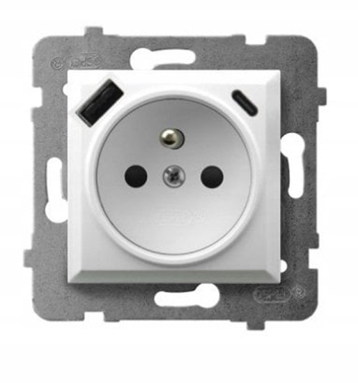 Picture of Ospel Gniazdo single socket with grounding and protective shutters, with charger A+C matte gray GP-1UZPUSBAC/m/70