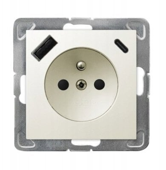 Picture of Ospel IMPREJSJA Gniazdo pojedyncze z uziemieniem z przesonami torów prdowych z adowark USB A+C ecru GP-1YZPUSBAC/m/27