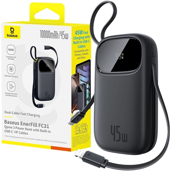 Изображение Powerbank Baseus Powerbank EnerFill FC31 10000mAh 45W z kablami USB-C i Lightning - czarny