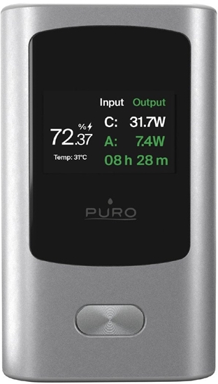 Picture of Puro Powerbank 10000mAh, 1xUSB-A + 1x USB-C, 45W, con Display, Grigio Scuro