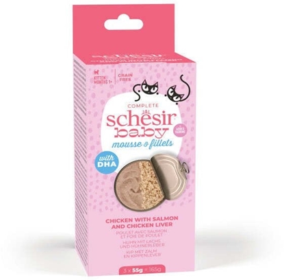 Picture of Schesir Baby Mousse multipack, mokra karma, dla kocit, mus z kurczakiem i ososiem, 3x55 g, puszka