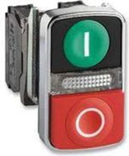 Picture of Schneider Electric Przycisk sterowniczy 22mm podwójny czerwono/zielony 1Z 1R z samopowrotu z podwietleniem 24V AC/DC (XB4BW73731B5)