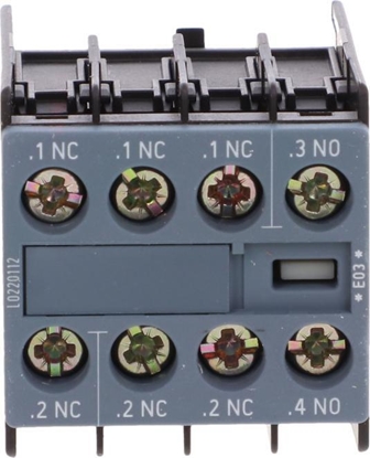 Изображение Siemens Blok styków pomocniczych 1Z+3R mont z przodu do stycz.3RT2.1, 3RT2.2 I 3RH21 w wiel. S00 I S0 3RH2911-1HA13