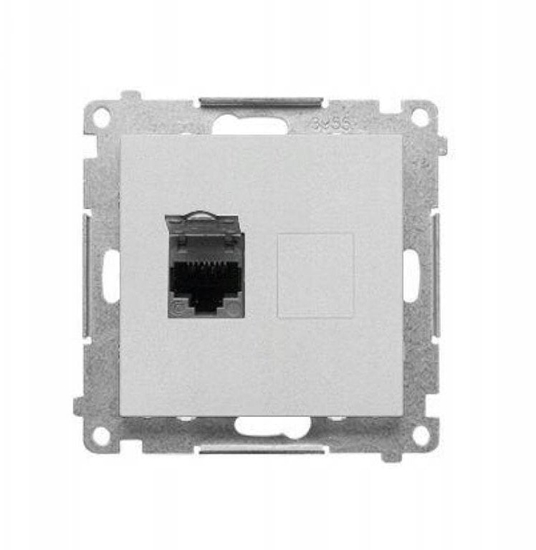 Изображение Simon 55 Gniazdo komputerowe pojedyncze RJ45 kategoria 6, z przeson przeciwkurzow (modu) Aluminium mat T61.01/143