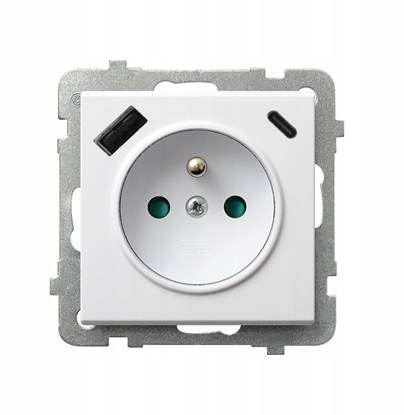 Picture of SONATA Gniazdo pojedyncze z uziemieniem z przesonami torów prdowych, z adowark USB A+C biay GP-1RZPUSBAC/m/00