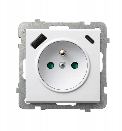 Picture of SONATA Gniazdo pojedyncze z uziemieniem z przesonami torów prdowych, z adowark USB A+C biay mat GP-1RZPUSBAC/m/75