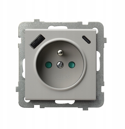 Picture of SONATA Gniazdo pojedyncze z uziemieniem z przesonami torów prdowych, z adowark USB A+C kaszmir GP-1RZPUSBAC/m/82