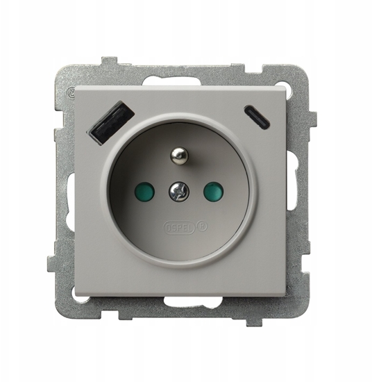 Picture of SONATA Gniazdo pojedyncze z uziemieniem z przesonami torów prdowych, z adowark USB A+C kaszmir GP-1RZPUSBAC/m/82