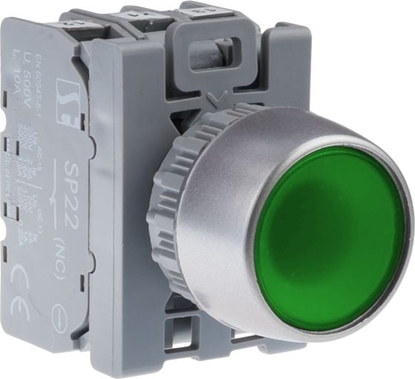 Изображение Spamel Przycisk sterowniczy 22mm zielony 1Z 1R z samopowrotem z podwietleniem (ST22-KLZ-11-230-LEDAC)