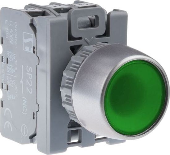 Изображение Spamel Przycisk sterowniczy 22mm zielony 1Z 1R z samopowrotem z podwietleniem (ST22-KLZ-11-230-LEDAC)