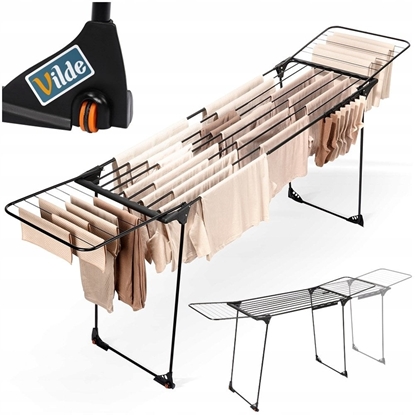 Attēls no Suszarka na pranie Vilde Suszarka XXL na Pranie Ubrania Metalowa Czarna Skadana 204-260 cm