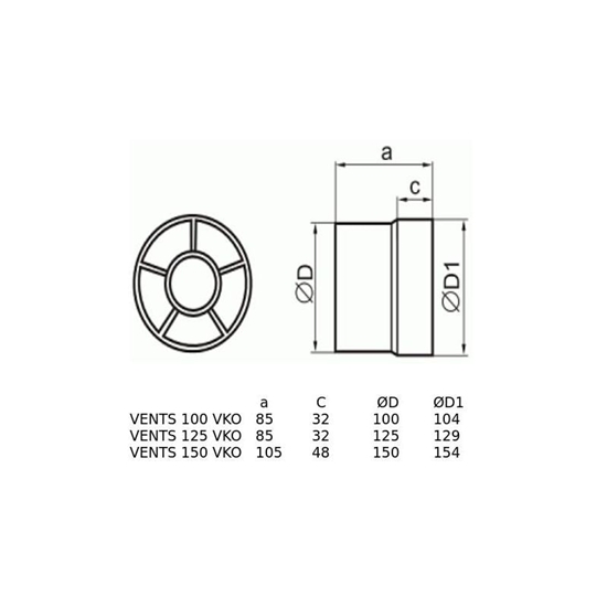 Picture of Vents Wentylator kanaowy fi 150 230V 24W 40dB z konierzem (150VKO)
