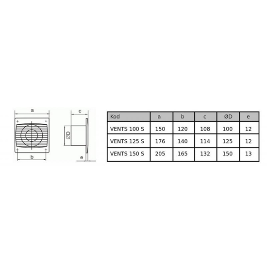Picture of Vents Wentylator osiowy fi 100 230V 5,6W 78m3/h 26dB cichy oyska kulowe wycznik czasowy (100SILENTA-STL)