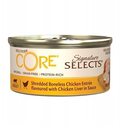 Picture of Whiskas Core Signature Selects Signature Selects Shredded Chicken, mokra karma, dla dorosych kotów, kurczak z wtróbk w sosie, 79g, puszka